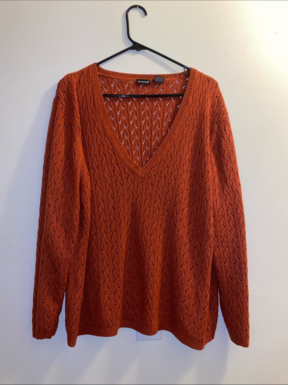 Northcrest Burnt Orange Cable Knit V-Neck Sweater